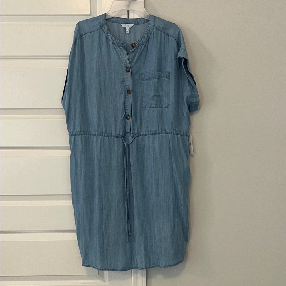 Time and Tru Denim Drawstring Waist Midi Dress